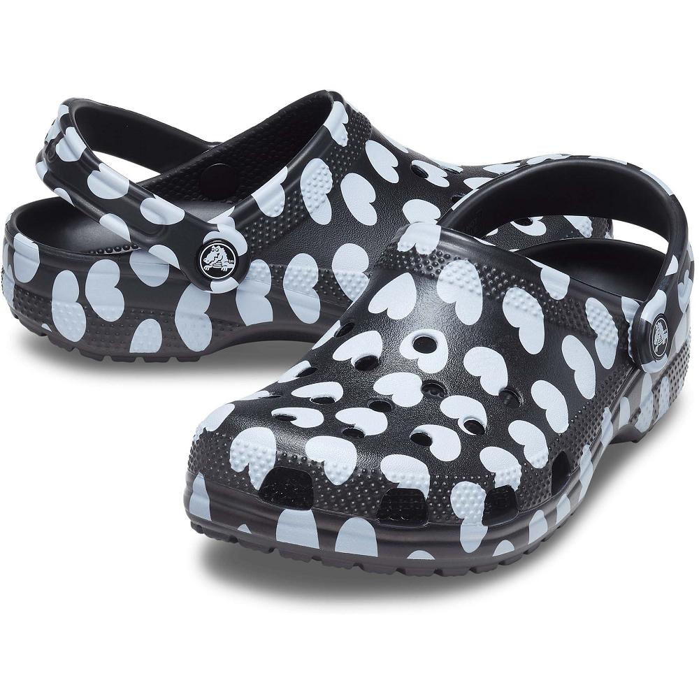 Sabots Crocs Classiche Heart Print Homme Noir Blanche | France 0801XYUF